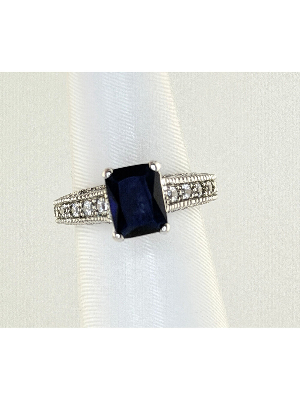 Bomb Party Sz 7 RETRO RBP2558 Deep Blue Sapphire Rhodium Rare Find